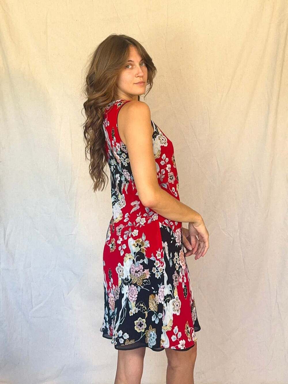 90s Black & Red Floral Butterfly Whimsigoth Chiffon Mini Dress